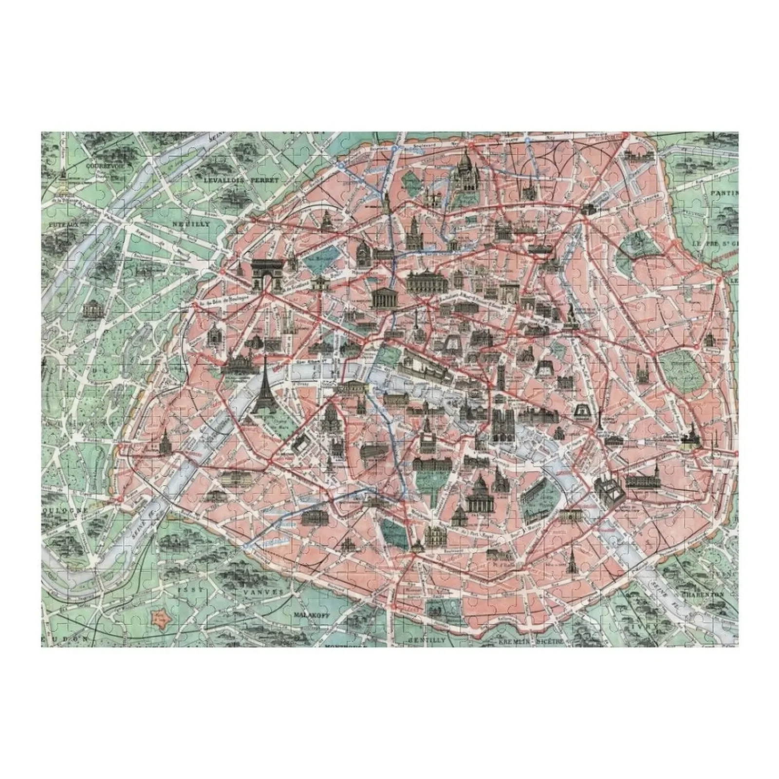 

Vintage pocket map of Paris France Jigsaw Puzzle Woodens For Adults Custom With Photo Wooden Compositions For Children Puzzle