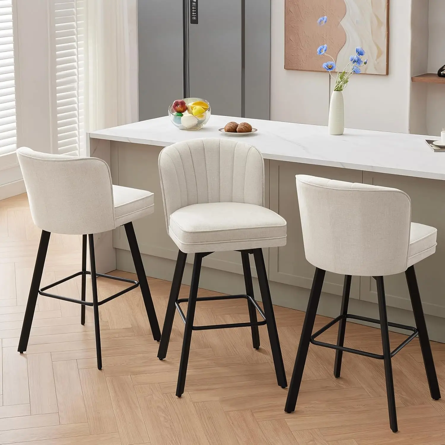 

Набор из 3 поворотных барных стульев для барной стойки, 30 дюймов, современные барные стулья со спинками и металлическими ножками, обитые тканью, на заказ