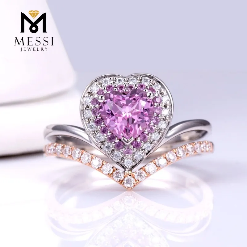 Messi Jewelry PT950 9k  pink moissanite ring  heart ring  fancy color  engagement wedding band classic  gift band MSR-1131