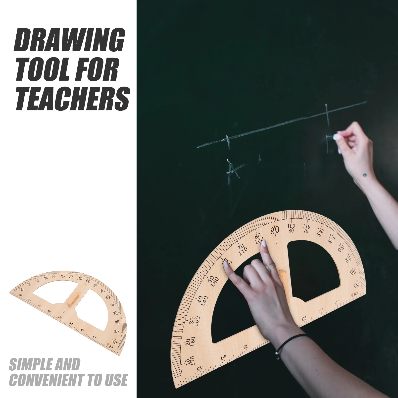 

1pc Wood Measuring Ruler Large Teaching Aids Carpenter Protractor Straight Tool Reusable Gauge For Geometry Lessons Rulers