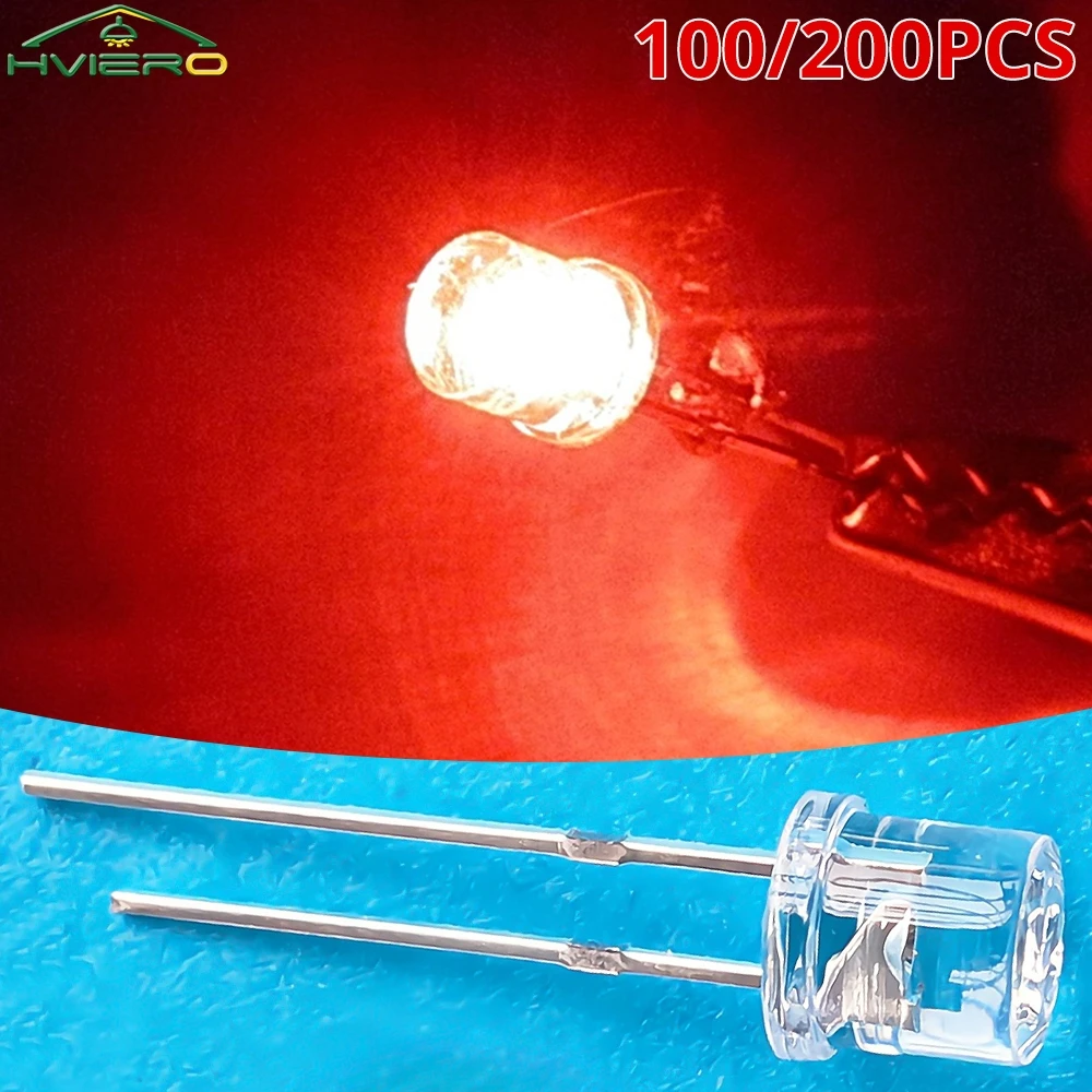 

100/200PCS Mini 5mm Flat Top Red White Blue Wide Angle Light Bright Ultra LED Bead Bulb 1.8-3.4V Diode Water Clear Emitting Lamp