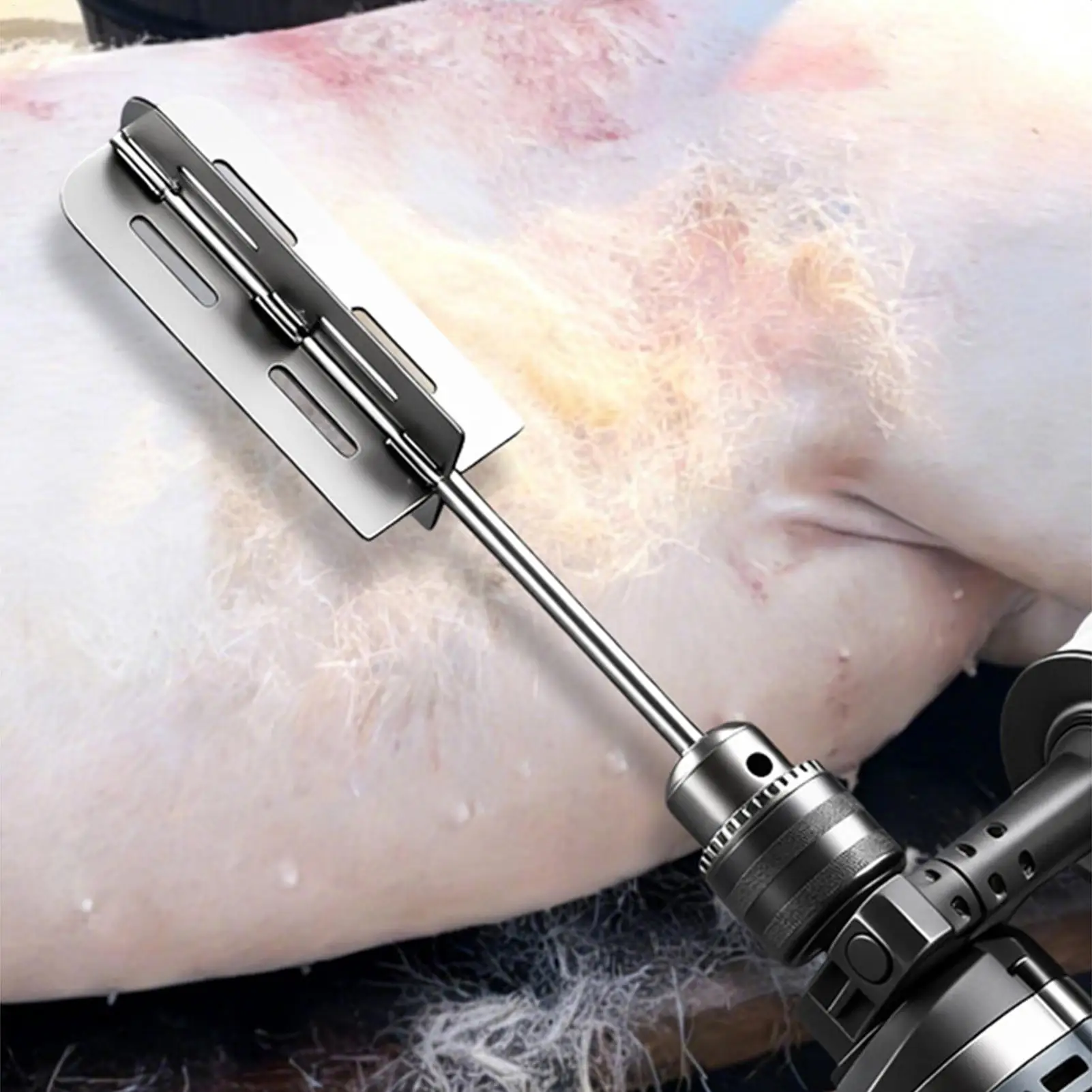 Hog Hair Removal Tool Stainless Steel Power Drill Shaving Attachment Pork Hair Scraper for Pork Livestock Cattle Sheep Farm view 2