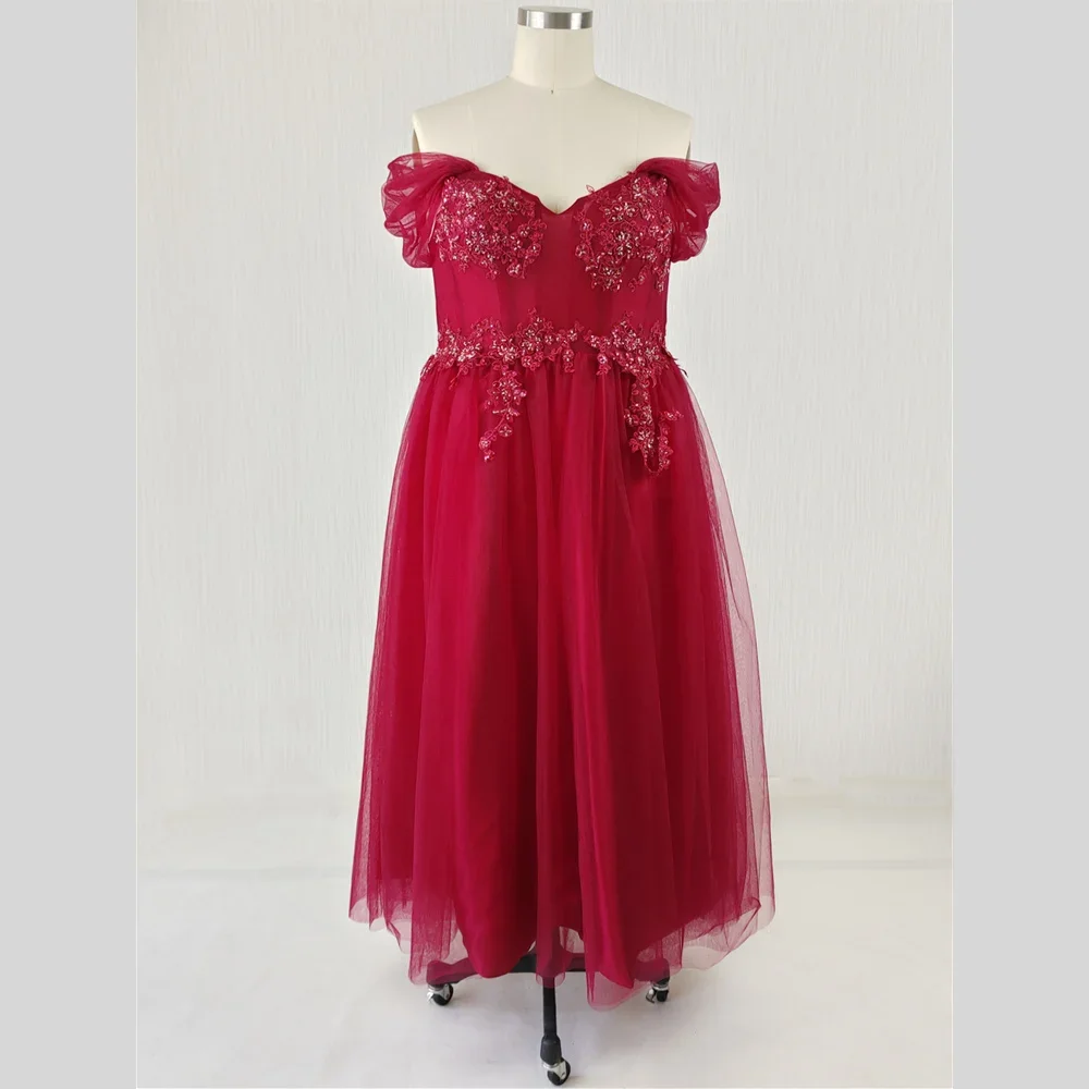 Feelingarden-Foto Real Vestido De Noite Para Mulheres, Vinho Vermelho, Apliques De Contas, Fora Do Ombro, Tornozelo-Comprimento, Vestidos Formais De Festa, Tamanho Grande