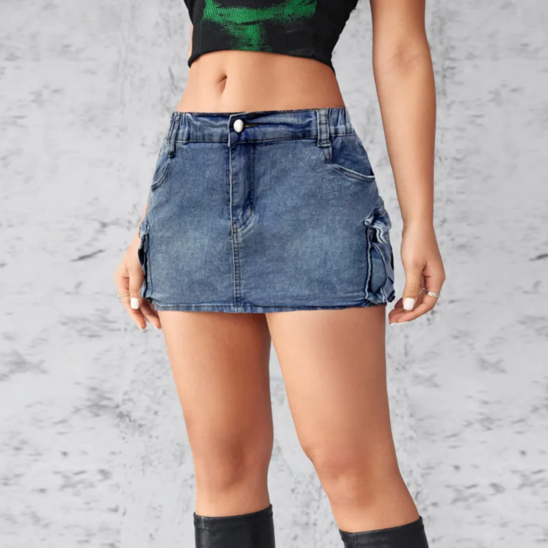 European and American 2025 new denim short skirt summer retro pocket decorative short skirt