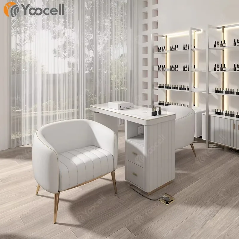 Manicure Profissional Beauty Furniture Marble Double Manicure Table Modern with Chair for Nail bar