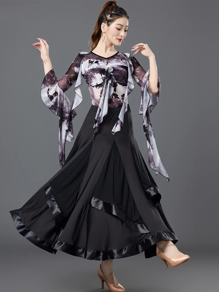 2025 delle nuove donne standard nazionali valzer sala da ballo pratica abbigliamento mezza gonna set vestito da performance di danza moderna XH3807