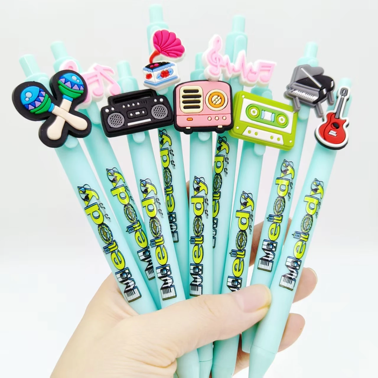 7pcs/15pcs music theme patch ballpoint pen musical instrument printing pattern light blue series press gel pen
