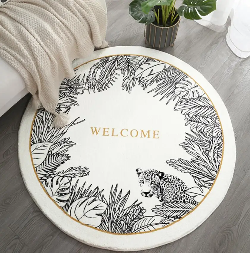 Round Fluffy Flower Print Carpet Large Area Rugs for Living Room Bedside Rug Water Absorbent Floor Mat Non-slip Door Mats Tapis