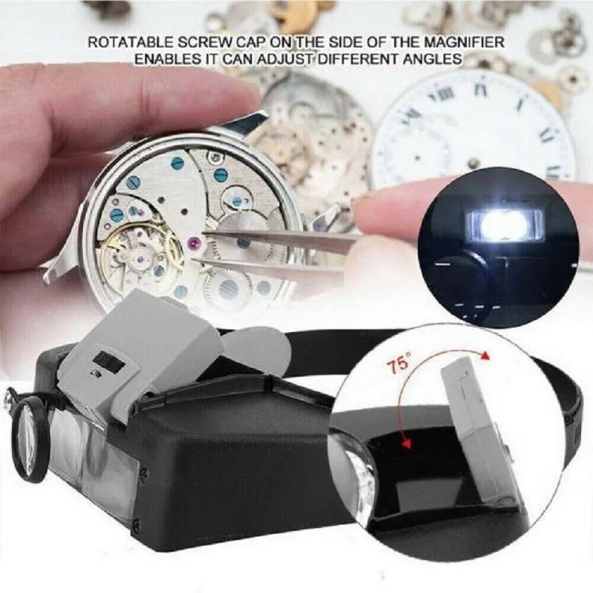 

Jewelers Head Headband Magnifier LED Illuminated Visor Magnifying Glasses Loupe