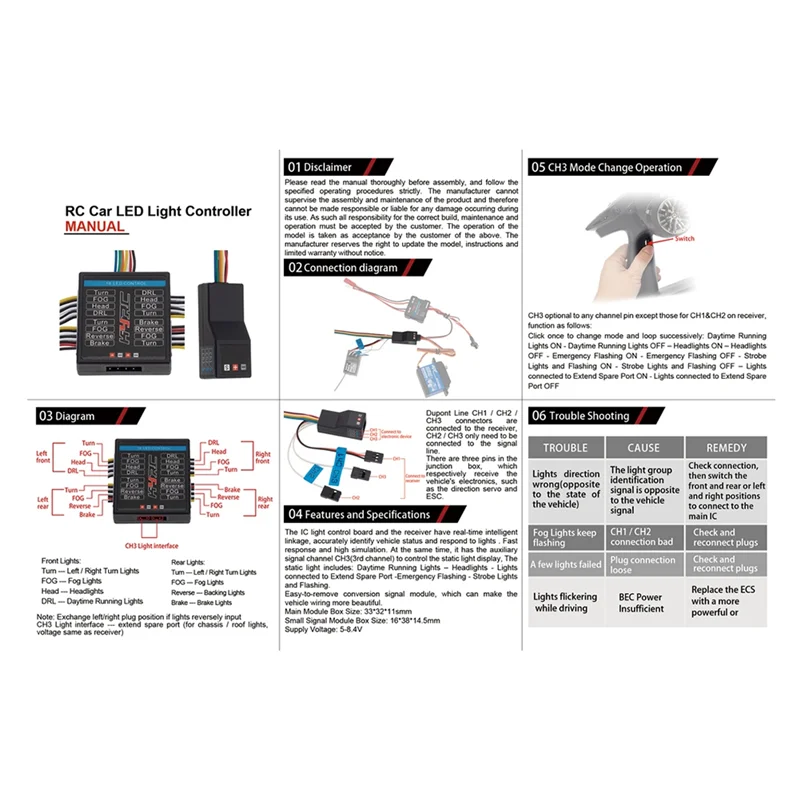 -BOFF sistema de luz LED grupo de lámparas delanteras y traseras para Traxxas TRX4 TRX-4 1/10 coche trepador de control remoto señales de giro luces de freno