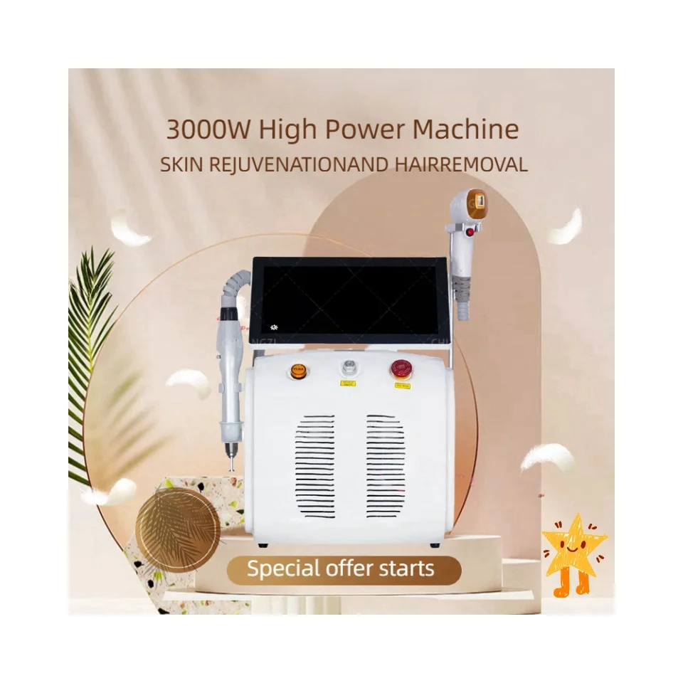 

Titanium Soprano 2 in 1 diode laser hair removal device 3 wavelengths 3000W tattoo removal strong hair removal laser equipment