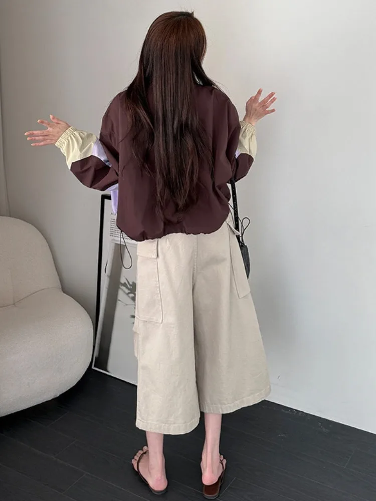

Chic Spring Stand Collar Color Blo ort Zipper Women's Jaet Outerwear Sunscreen Casual Sli Design Loose Fit Coat