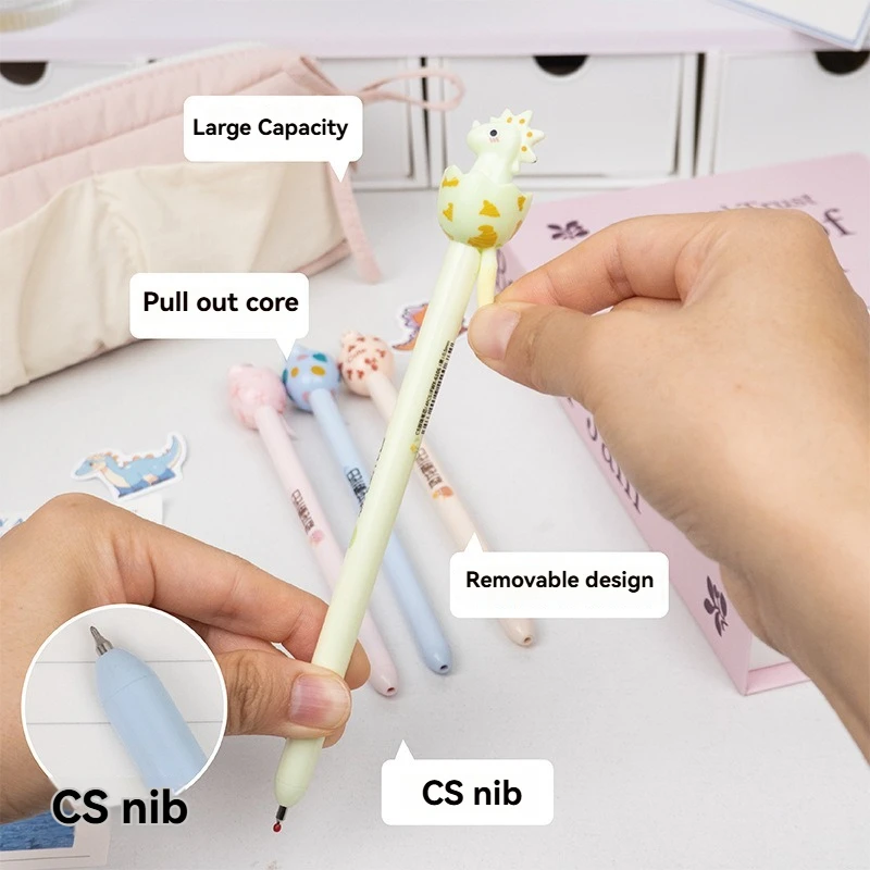 4PCS Objects Neutral Pen Dinosaur Hatching Day Cartoon Student Presses Black Water Pen Cute Stationery Exam Brush Pen