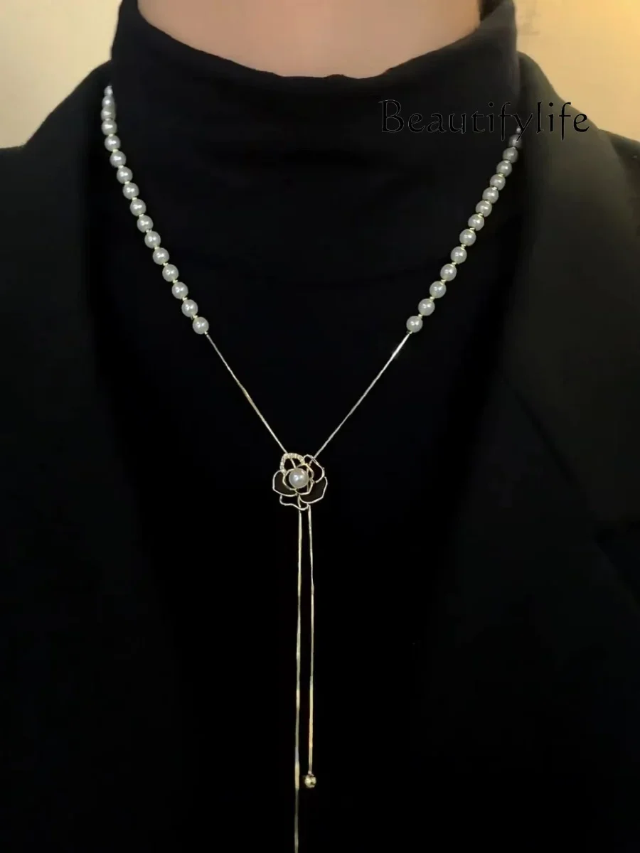 

Autumn and winter new versatile rose sweater chain long pull adjustable necklace fashion decoration