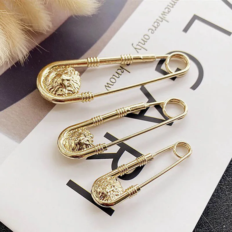 3pcs Alloy Double Lion Head Brooch Pin Fashion DIY Safety Pins Women Waist Closing Artifact Men Suit Jacket Decoration Jewelry