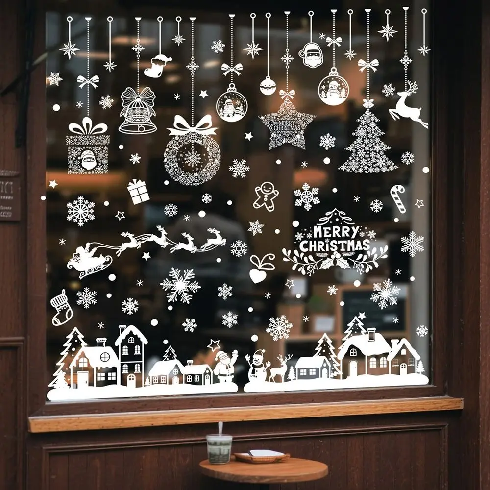 9PCS/Set Multicolor Merry Christmas Window Sticker Snowflake Santa Snowman Electrostatic Holiday Window Stickers DIY Accessories