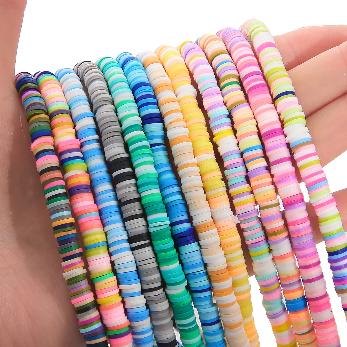 350pcsFlat Round Polymer Clay Beads Handmade Heishi Disk Loose Spacer Beads for Jewelry Making DIY Bracelets Necklace