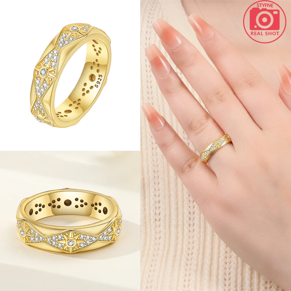 

Изысканное оригинальное серебро 925 пробы, прекрасный подарок на день Святого Валентина, женское ювелирное кольцо, золотое кольцо с эффектом водной ряби, винтажное кольцо с белым цирконом