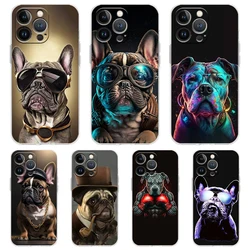 Cartoon Dog Pug French Bulldog Transparent Phone Case Cover for iPhone 16 15 14 13 12 11 Pro Max XS Max 14 7 8 Plus XR XS Shell