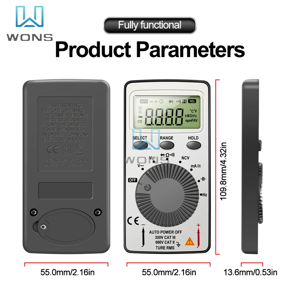 ANENG AN101 Mini Multimeter Tester DC/AC Voltage Current lcr meterTools Professional Digital Multimeter With Test Lead.