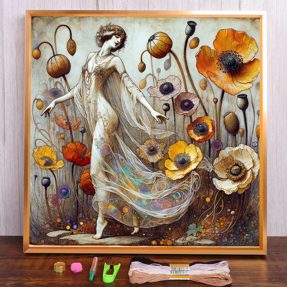

Poppy Girl Printed 11CT Cross-Stitch DIY Embroidery Kit DMC Threads Handiwork Craft Needlework Hobby Wholesale Design Magic
