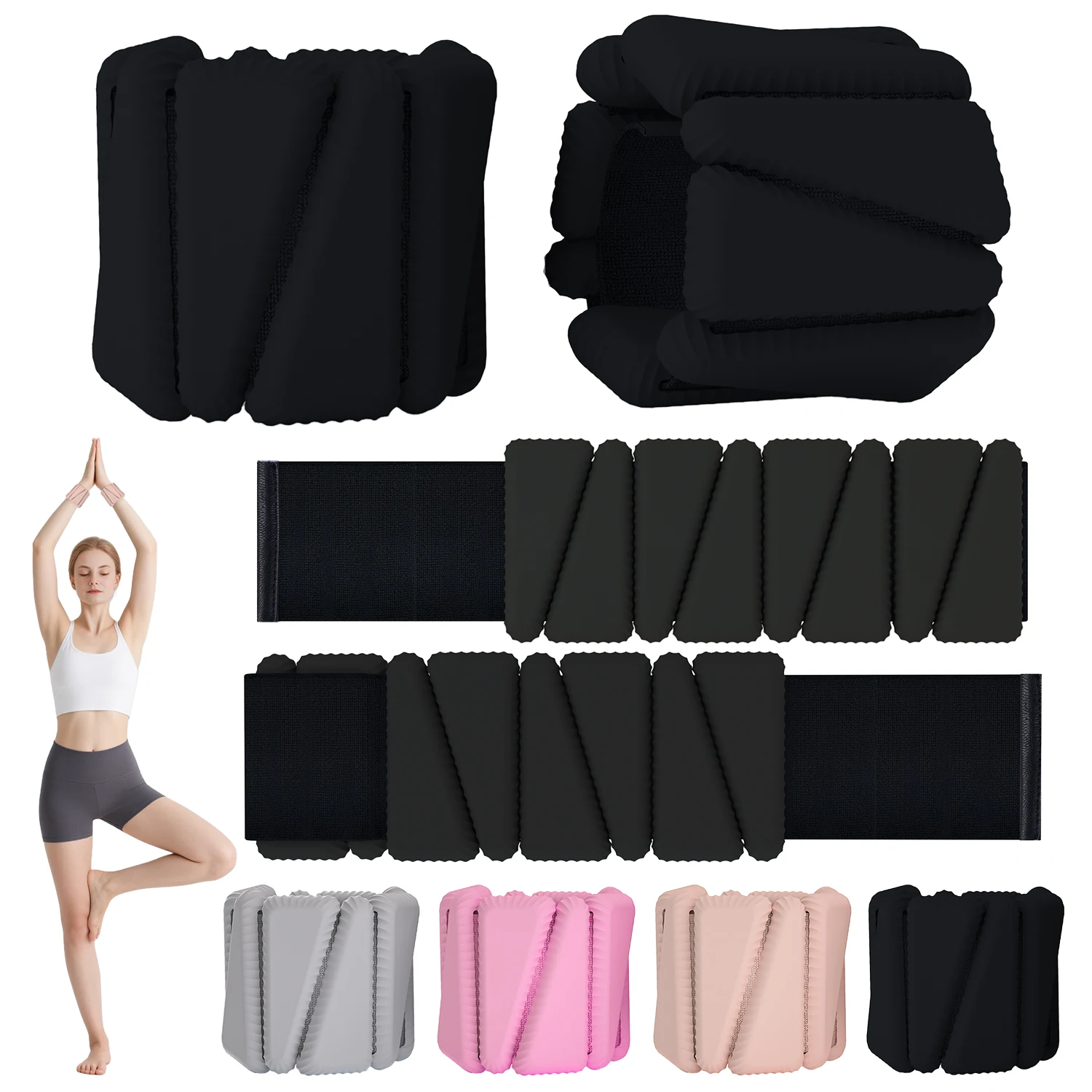 Adjustable ankle and wrist bands, 1 pair (2 lbs), unisex, loop triangular straps, suitable for home gym, Pilates, running,train