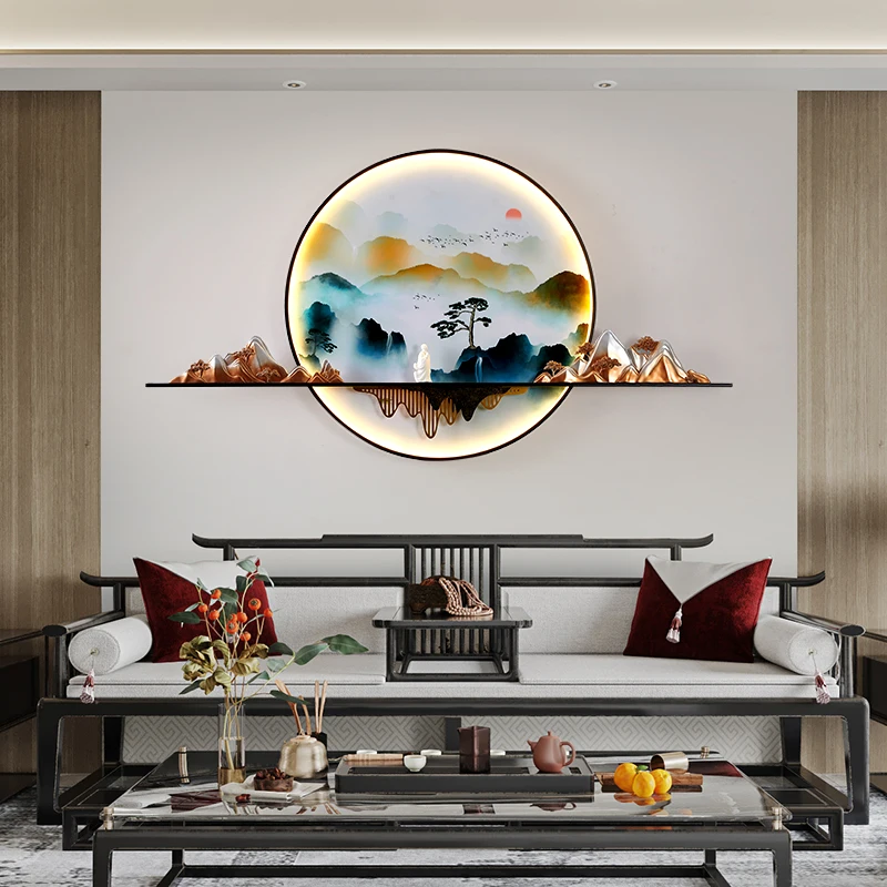 AOSONG Modern Wall Picture Lamp Inside Creative Chinese Landscape Mural Background Bedside Sconce LED for Home Living Bedroom