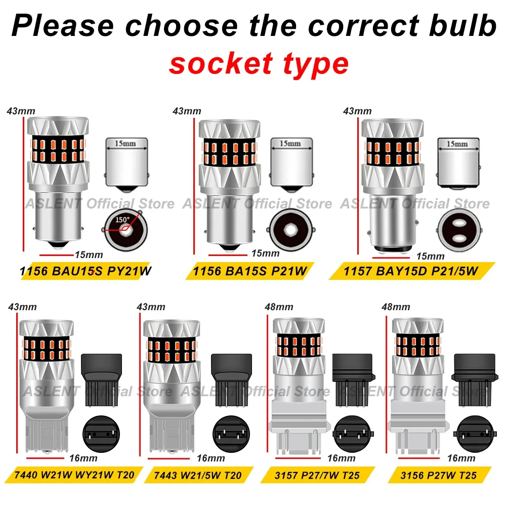 2x 1156 BA15S P21W BAU15S PY21W 7440 W21W P21/5W 1157 BAY15D 7443 3157 Canbus LED Bulbs 42smd 3014 Chips Reverse Turn Signal