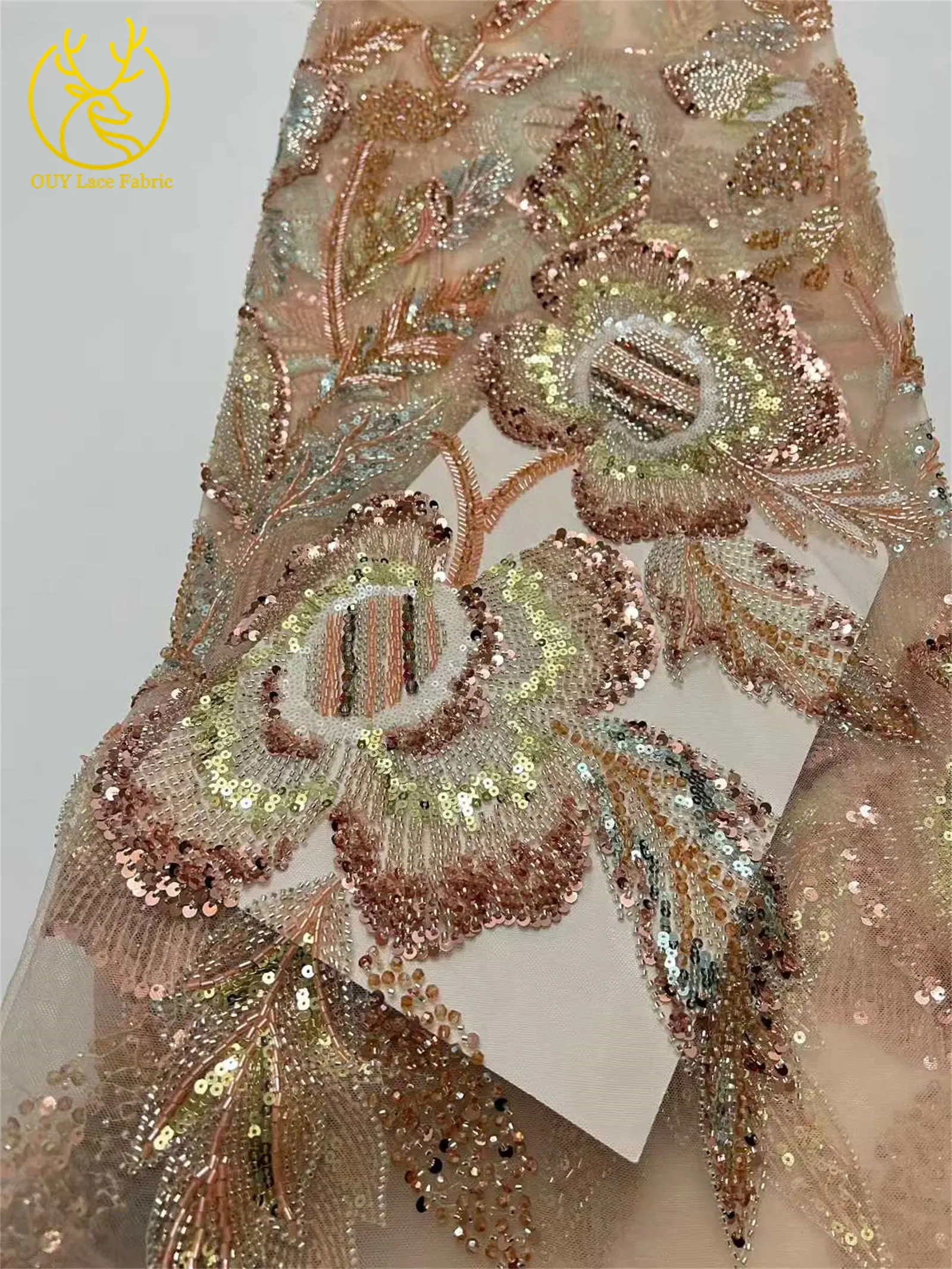 Eleganter Hochwertiger Afrikanischer Spitzenstoff 2026 Königlich Bestickte Französische Pailletten-Spitze für Damenkleider Hochzeitskleidung Näharbeiten – Detail 12