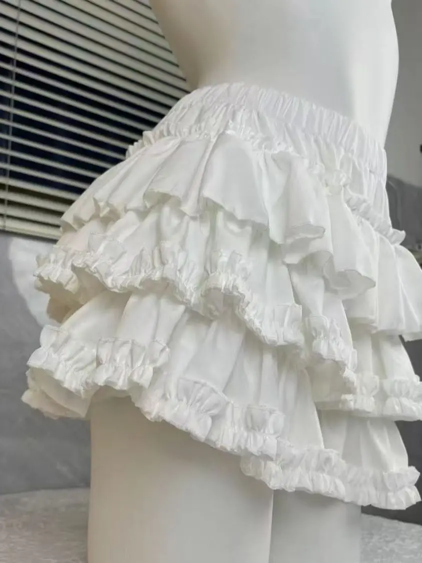 Sweet Edged Short Puffy Skirt High Waist Slimming Cake Style Princess Cut A-Line  Skirt for Young Women Summer New Arrival