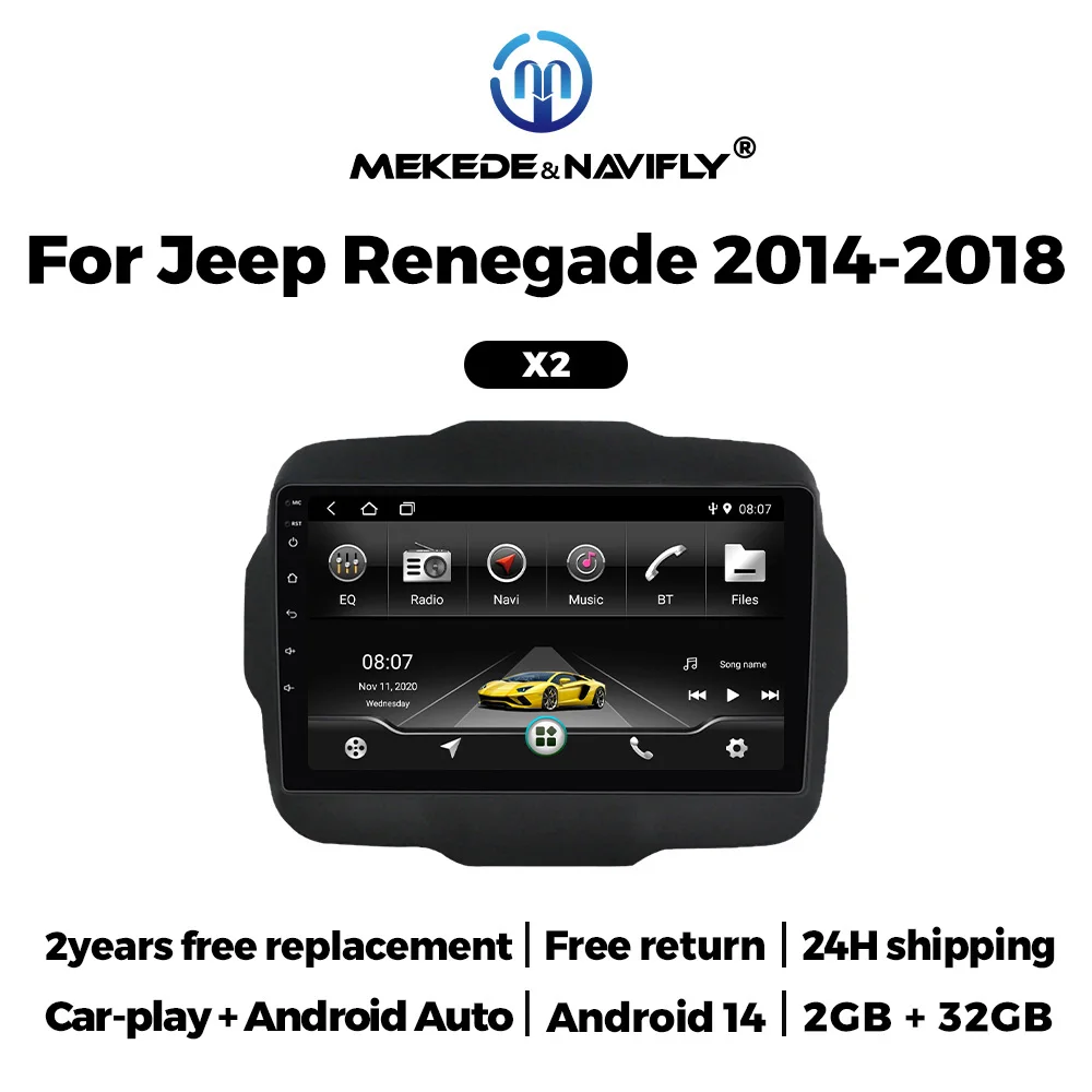 

CarPlay 2 din Android14 Car multimedia Radio Car Stereo Navigation GPS RDS 9Inch Head Unit For Voiture Jeep Renegade 2014 - 2018