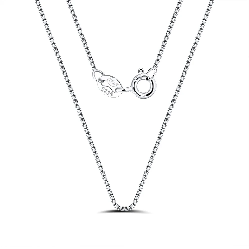 KISS MANDY Genuine 925 Sterling Silver Rhodium Plated Necklace with 0.6mm Width Box Chain Neck Chain for Women Jewelry SC07