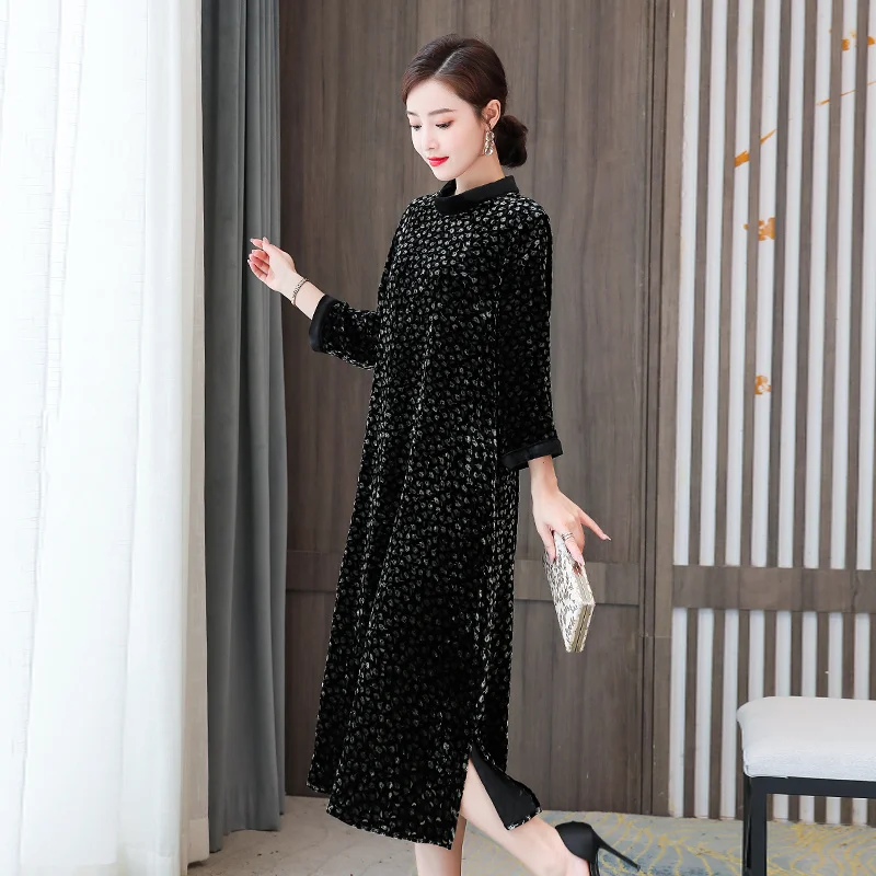 Women Elegant Vintage Casual Black Maxi Dresses 2023 Autumn Winter Size Long Sleeve Midi Dress Bodycon Party Vestidos