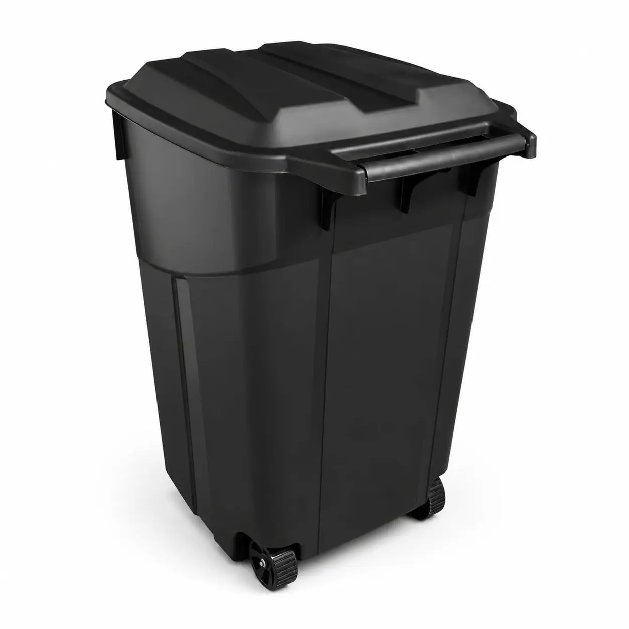 45 Gallon Wheeled Heavy Duty Plastic Garbage Can With Lid Outdoor Indoor Trash Can Waste Container Bin Holder With Rugged Wheels Easy Grip Handle For Patio Garage Yard