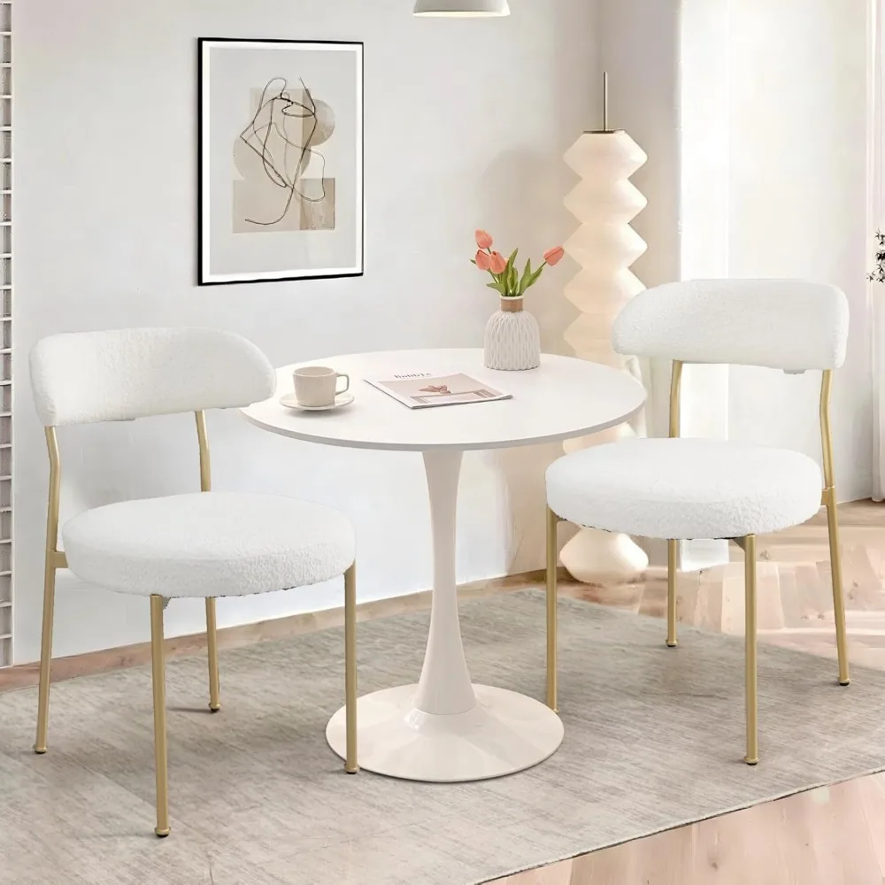 

Dining Table and Dining Chair Set 31.5 White Round Table&2 Boucle Upholstered Golden Legs Chairs for Kitchen Dining Room Small S