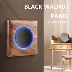 European Vintage LED Indicator Switch Socket,Solid wood Universal Power Usb C charge Socket,EU France UK Wall Light Switch Plug