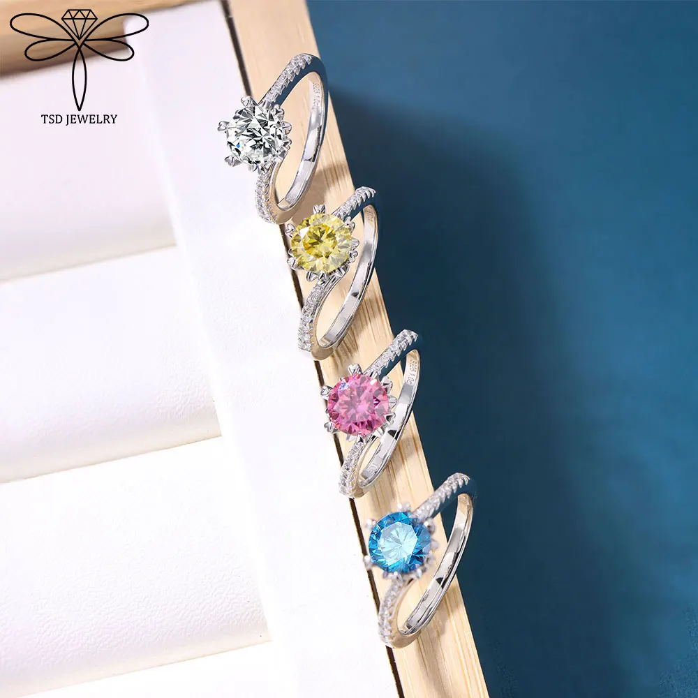 

Кольца нестандартной формы из 100% стерлингового серебра 925 пробы 1 карат, цвет D, круглый муассанит, пасьянс, бриллиантовое обручальное кольцо, женские ювелирные изделия