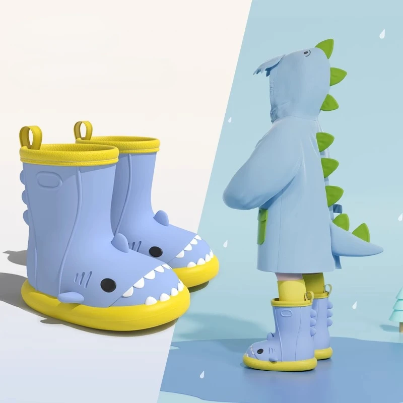 Stivali da pioggia per bambini Neonati maschi Ragazza EVA antiscivolo Outdoor Cartoon Shark Stivali da pioggia per bambini Scarpe impermeabili