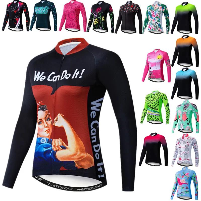 

We Can Do It Cycling Jersey Women Funny Bike Jersey Long Sleeve Biking Shirt Ladies Autumn MTB Bicycle Clothing Cycling Shirt