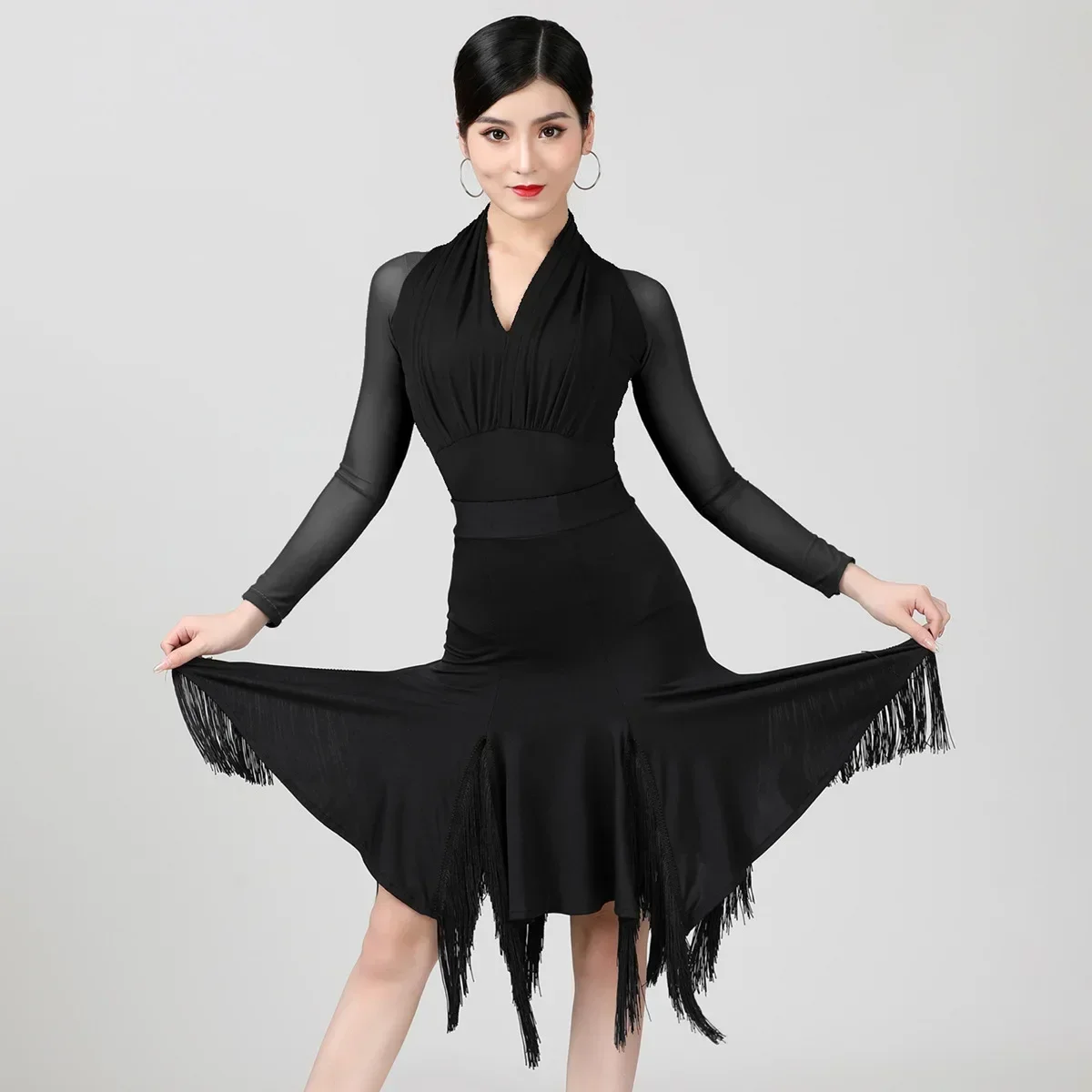 Women Latin Dance Leotard Tight Bodysuit Adult Performance Jumpsuit Top Stage Competition Cha-cha Samba Dancing Practice Costume