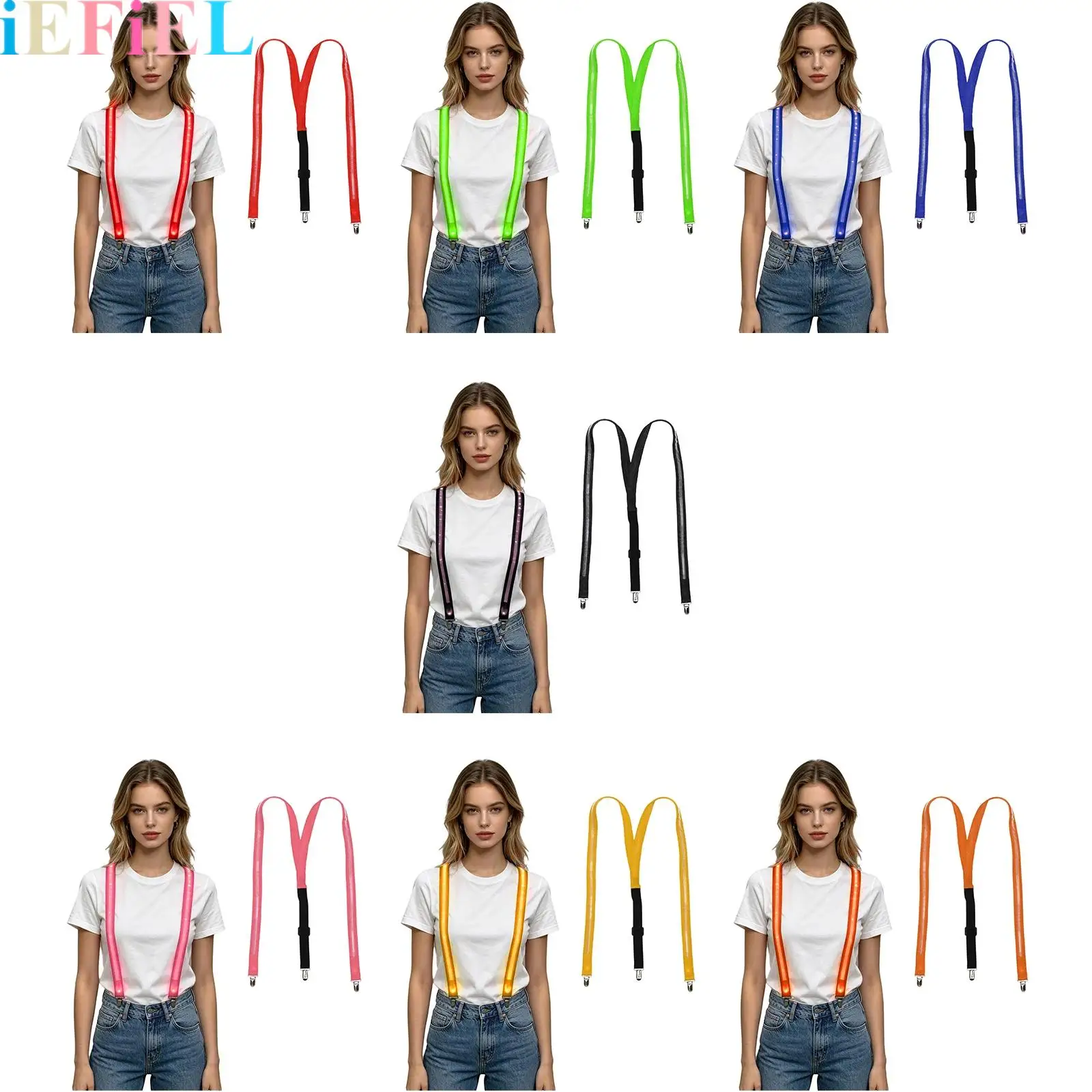 

Adjustable Light-up LED Suspenders with Clips 3 Glowing Modes Y-back Detachable Illuminated Braces Party Costume Accessories