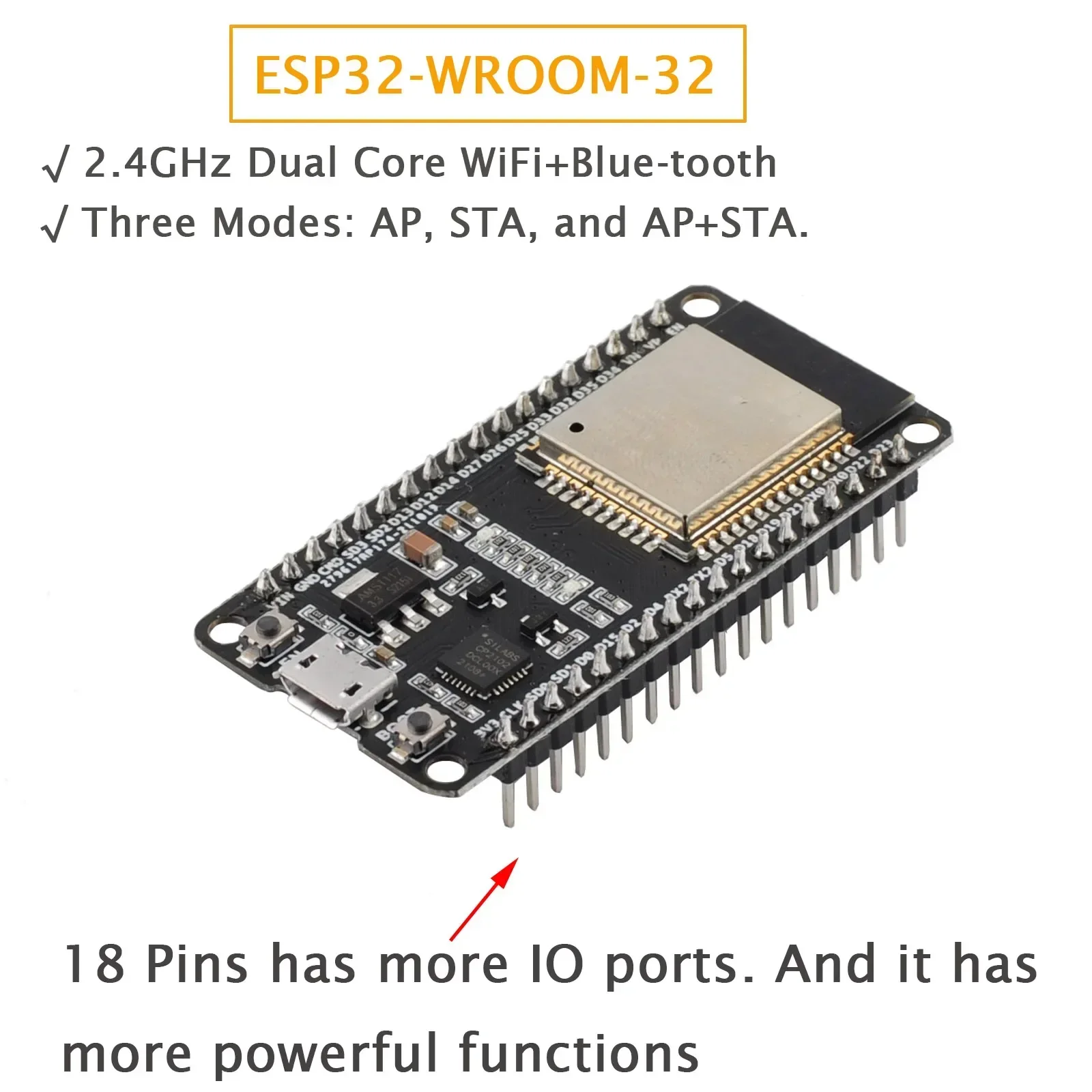 18Pins ESP32-WROOM-32 Development Board ESP32 Devekit V1 WiFi+BT BLE Combo Dual-core Dev Module for Arduino