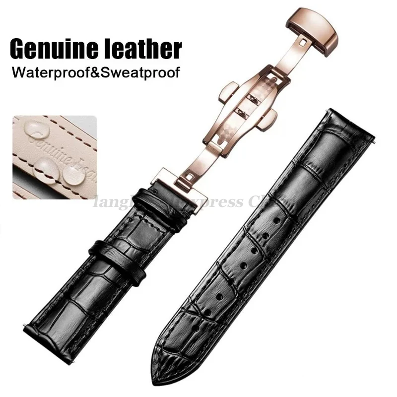 Ремешок из натуральной кожи с коробкой, ремешок для часов, браслет с застежкой-бабочкой, 12/14/16/18 мм, 20 мм, 21 мм, 22 мм, 24 мм, браслет, аксессуары для часов