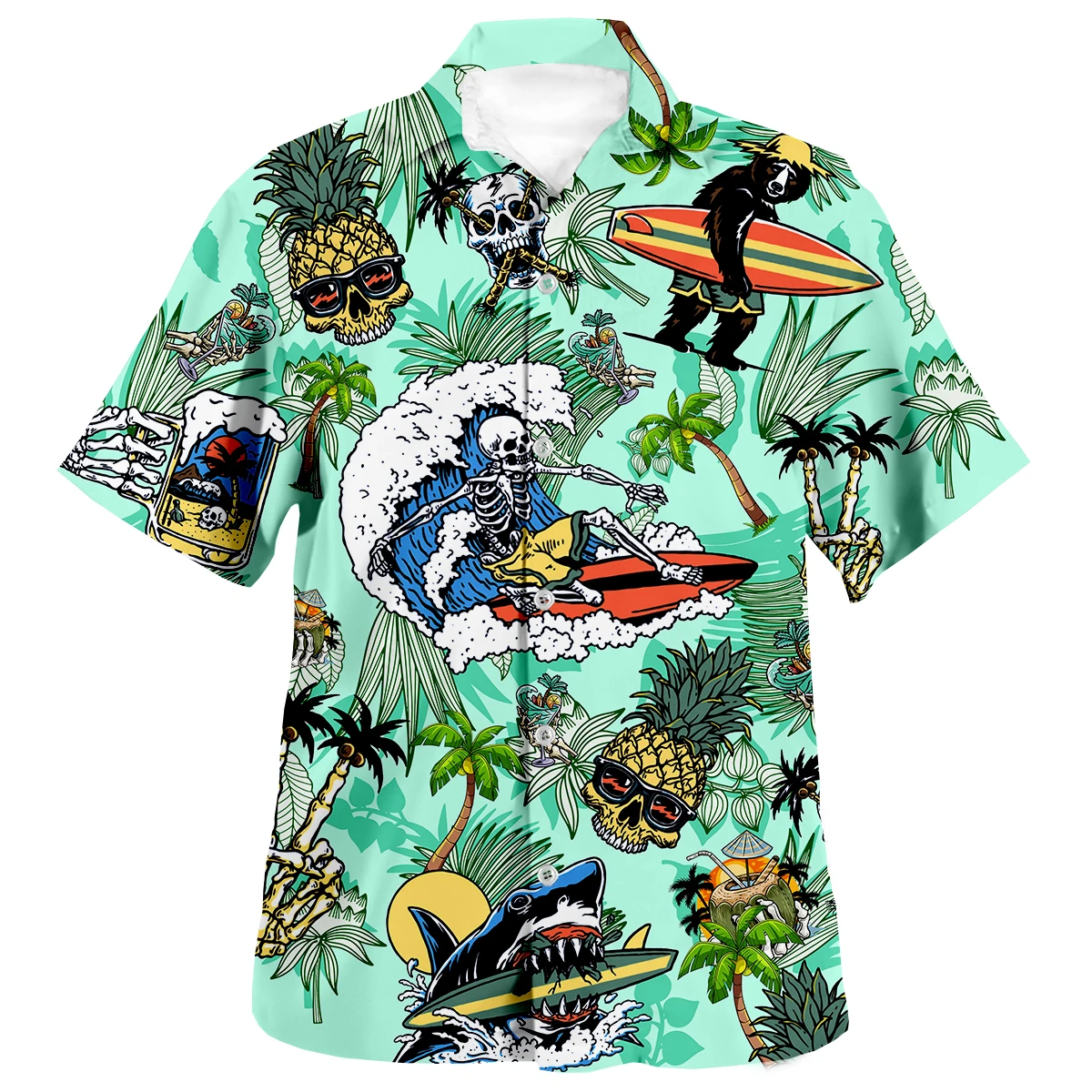 

Funny Skull Surfriding Pattern 3D Beach Hawaii Summer Shirt Short Sleeve Shirt Loose Streetwear Oversized 5XL Chemise Hombre