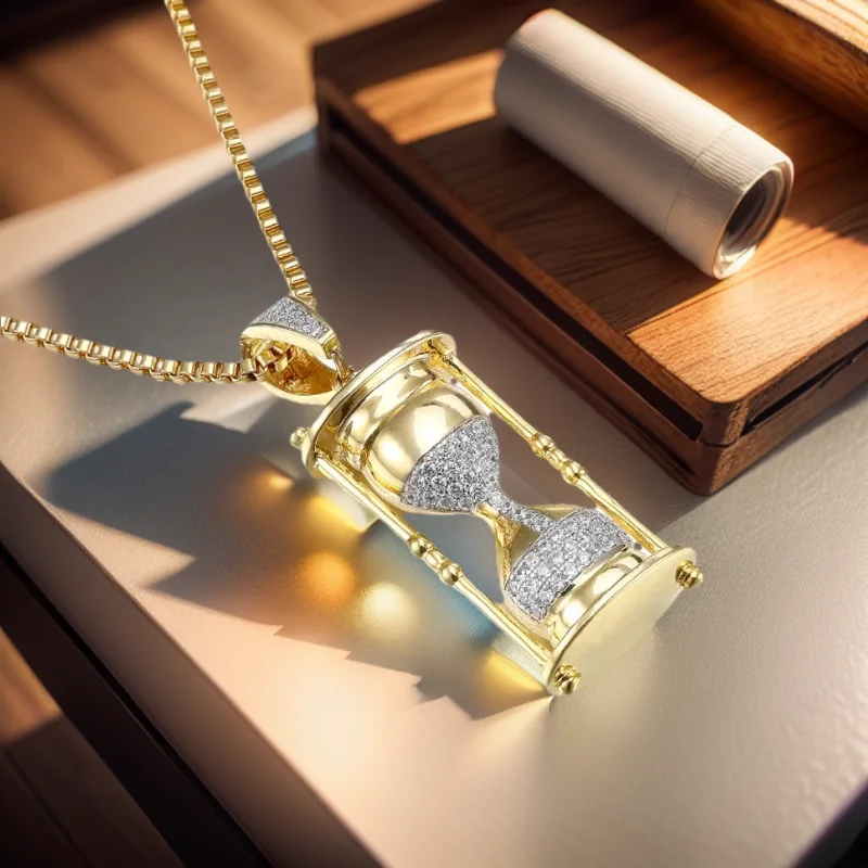 VANAXIN Iced Out Hourglass Pendants Hip Hop Necklaces for Men Shiny Cubic Zircons Fashion Jewelry Gift for Women