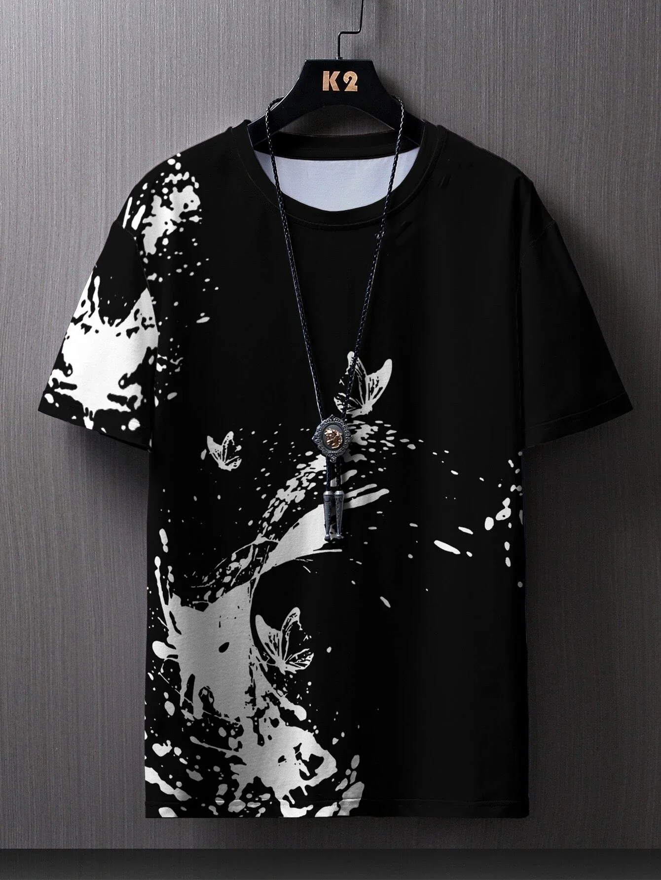 

Butterfly Splash Ink Print men's T-Shirts Fashion Simple Design Short Sleeve Tees Loose Quick Dry Black White Casual Unisex Tops