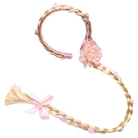 PESENAR Princess Dress up Wigs, Princess Rapunzel Long Braided Wig Headbands with Flowers Adorn for Girls Costume Accessories 2
