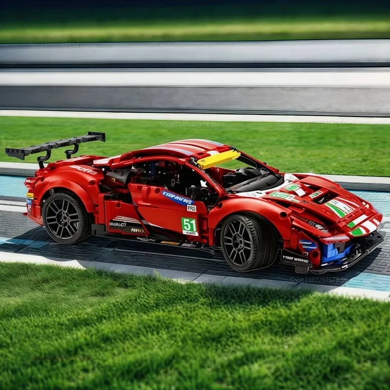 테크니컬 488 GTE AF 코르세 51 레이스카 1684피스 챔피언 GT 42125 시리즈 스포츠카 독점 수집용 모델 장식 키트 성인용