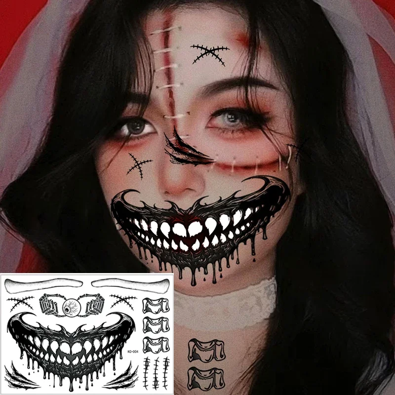

Halloween Tattoo Face Sticker Black Mouth Scar Wound Terror Body Art Waterproof Temporary Tattoos Stickers DIY Festivals Makeup