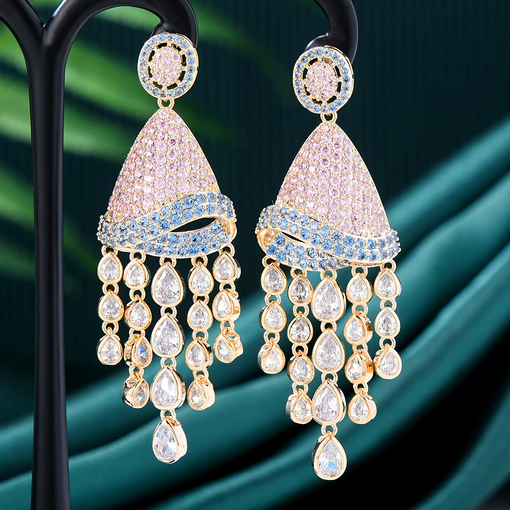 

GODKI 2020 Luxury Trendy Purple CZ Earrings Sector Purple Cubic Zircon Earrings For Women Drop Earrings Brincos Fashion Jewelry